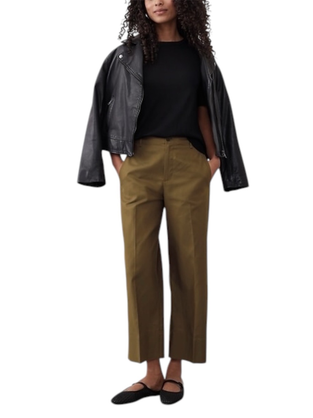 Banana Republic Factory Twill Wide-Leg Cropped Pants Olive 4P Petite Like New